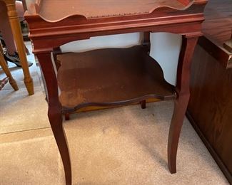 #9		"Pair of side tables cherry w/ 1 shelf. 17.5""square x 27"" *As is* (30 ea)"	($ 60.00)																							