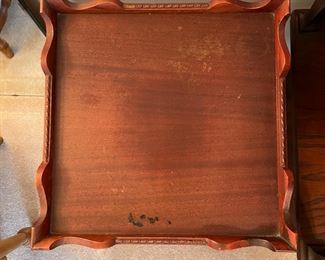 #9		"Pair of side tables cherry w/ 1 shelf. 17.5""square x 27"" *As is* (30 ea)"	($ 60.00)																							