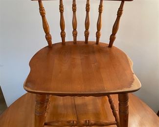 #11		"Round maple dining table with 4 chairs. *As Is Finish, needs 1 bolt*. 42"" round x 30"""	($ 150.00)