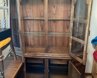 #16		Spanish style baroque china cabinet w/ 4 doors, 2 glass shelves, 2 drawers.*As is edging* 2 Pcs. 	($ 175.00)