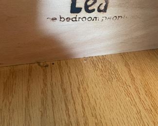 #23		"5 drawer wooden bedroom chest ""Lea Furniture"" Shell design and brass handles. 38""x18""x51.5"" *AS IS Drawers, and missing hardware* "	($ 50.00)