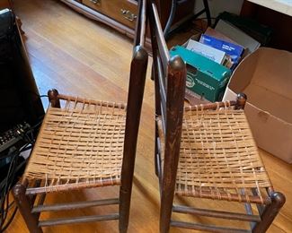 #36		Antique shaker style slated back chair w/ woven cord seat, pair. (60 ea)	($ 120.00)
