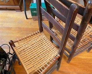 #36		Antique shaker style slated back chair w/ woven cord seat, pair. (60 ea)	($ 120.00)