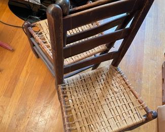 #36		Antique shaker style slated back chair w/ woven cord seat, pair. (60 ea)	($ 120.00)