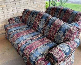 #52		Loveseat and Couch Matching Pair - Navy and Maroon	($ 40.00)