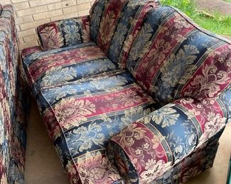 #52		Loveseat and Couch Matching Pair - Navy and Maroon	($ 40.00)