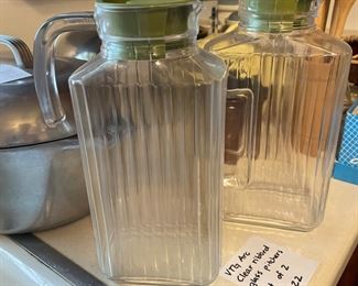 #56		Vintage Arc Clear Ribbed Glass Pitchers - Set	($ 22.00)																							
