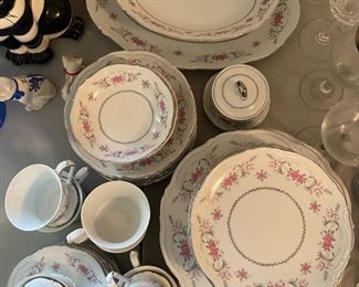 #65		Harmony House - Sonnet 3669 China Set of 8: Dinner Plates, Salad Plates, Soup and Berry Bowls, Mugs and Saucers, Sugar and 2 serving dishes. (51 pcs)	($ 65.00)																							