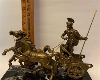 Roman Chariot Soldier with Spear.  On thick heavy black Marble.  10" x 12"