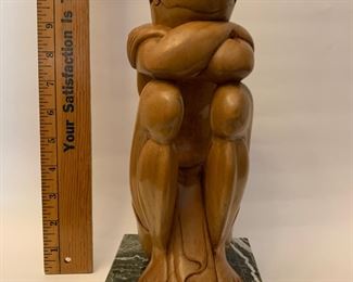 Beautifully wood carved praying Monk 12" on Marble base.  