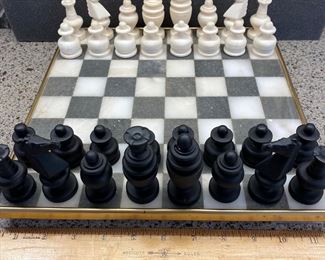 Elegant stone Chess Set on Stone 12" x 12" Board