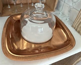copper cracker tray with cheese dome