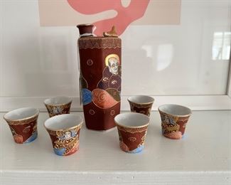 Japanese immortal geisha lithophane sake set 