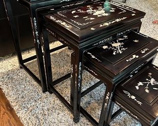 Stacking tables with mother of pearl inlay from Hong Kong