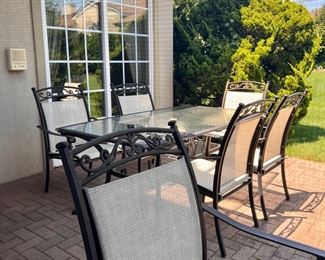 GLASS TOP PATIO SET WITH SIX CHAIRS