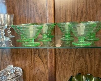 Crystal and Vintage set of Green Glasses