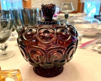 L.E. Smith Amethyst glass Moon and Stars compote
