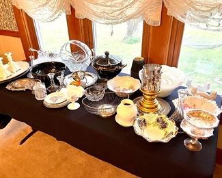 Crystal, silver plate and china