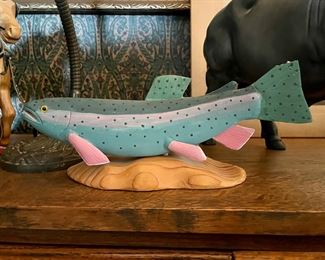 John Lohrentz trout wood carving 