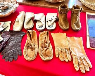 1940’s western moccasins from Colorado.  Handmade leather gloves