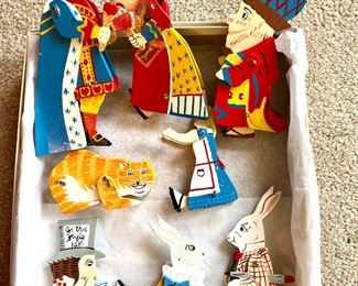 Vintage Alice in Wonderland jointed wood figures