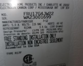 full size Frigidaire refrigerator, works perfectly. Easy removal from basement door right next to it (BUYER MOVES)