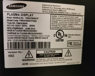 Samsung flat screen plasma TV, 2010 model year, works perfectly