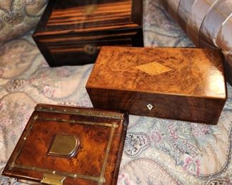 collection of antique tea caddy boxes