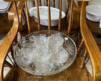 Glass Punch Bowl and Glasses