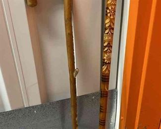 Decorative Vintage Canes German, Engraved Wood
