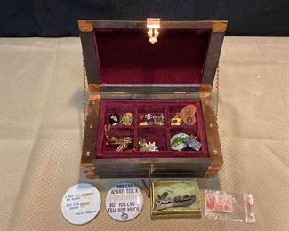 Mixed Jewelery And Pins In Pirate Chest Box