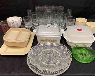 Mixed Lot Of Glassware More Pyrex, Cut Glass, Juicer, Plastic Ware