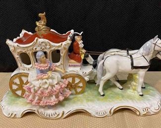Vintage Dresden Horse Carriage Porcelain