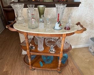 Vintage Wood with Marble Top Cart