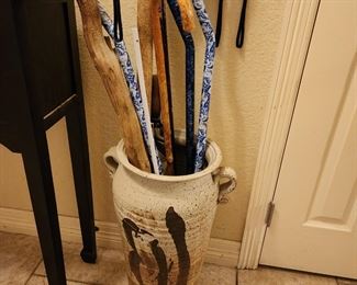 Large Pottery Umbrella Stand - Assortment of Canes