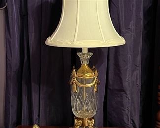 Vintage Marble Base Crystal Brass Adorned URN Lamp with Shade #1