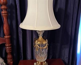 Vintage Marble Base Crystal Brass Adorned URN lamp with Shade #2
