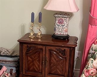 #2 Oriental Hand Painted Lamp, Dolphins BALDWIN brass candlesticks, Solid wood night stand