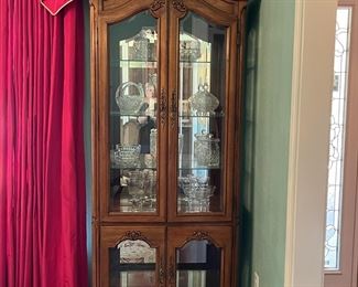 Four Door Lighted Glass Shelves Curio Cabinet , Glassware and Crystal 
