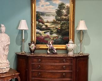 Large Oil Painting by Jean Stephens, Waterford Lamps, Haviland Limoges France Ginger Jar, Florence Italy  Signed Numbered  Woman and Child Figure.