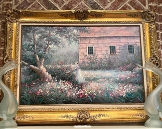 Large Jean Stephens Girl in Flowers oil painting Framed 