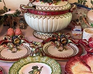 Fitz Floyd Christmas Soup Tureen , Frog plates, Cabbage Ware