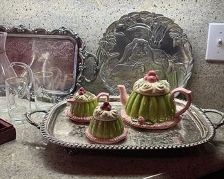 Cute Tea Set , Silver plated Tray