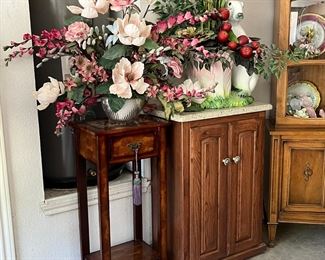 Marble Top Commode, Plant stand, Custom large silk flower arrangements