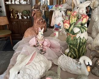 Large Ceramic Rabbit figures and Ducks and others