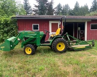 John Deere 410 Tractor with Loader and Mower Attachment
