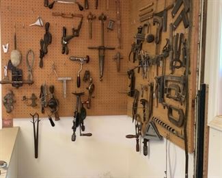 Vintage Tool Wall and Wood Tool Box