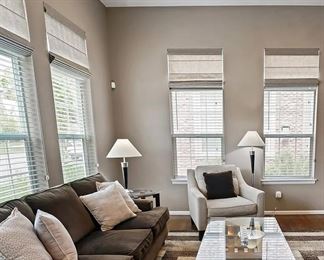 Quality Livingroom Furniture- Matching Lamps, End Tables, Contemporary Glass Top Coffee table, & Lane Soft Furnishing
