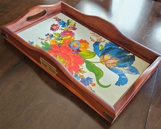 MacKenzie Childs Flower Market Acacia Wood Large Hostess Tray 20.5x12.5" Retired