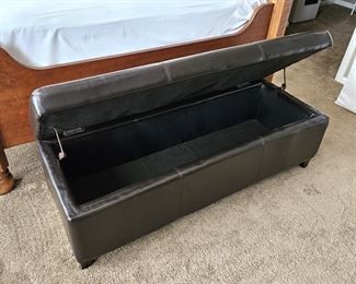 End of bed leather covered seat/blanket storage